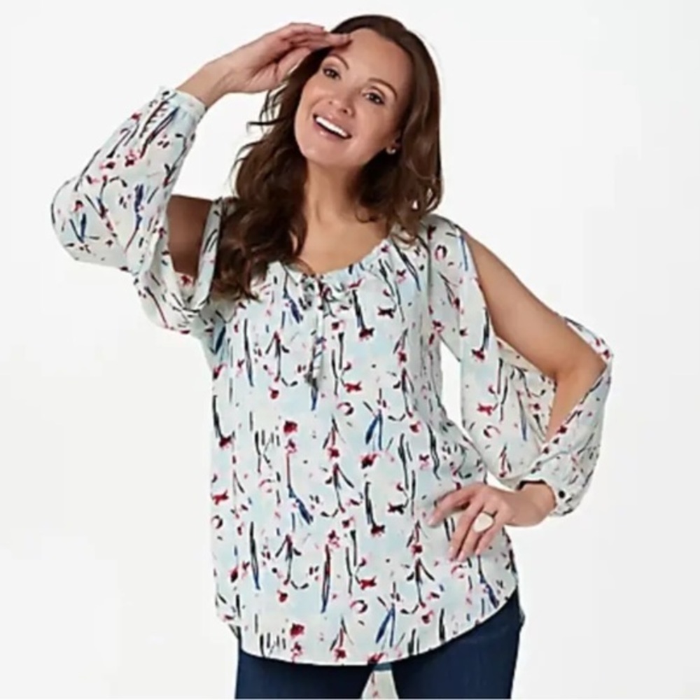 HAUTE HIPPIE TRIBAL LONG SLEEVE SPLIT SLEEVE PRINT PLUS SIZE BLOUSE TOP 1X